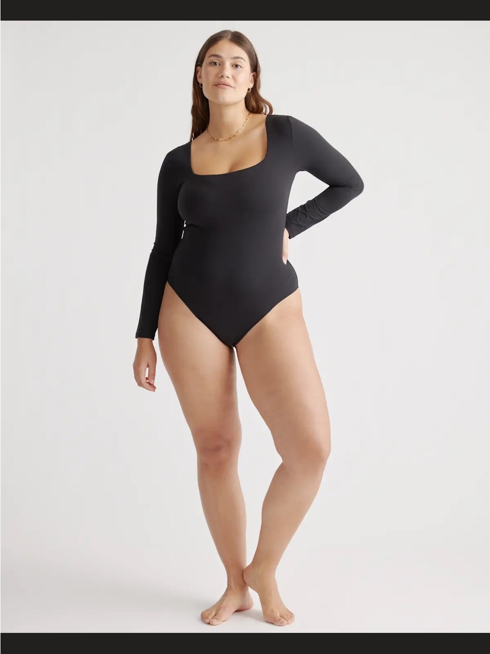 Quince Black second Skin Square-Neck Long Sleeve Bodysuit size small